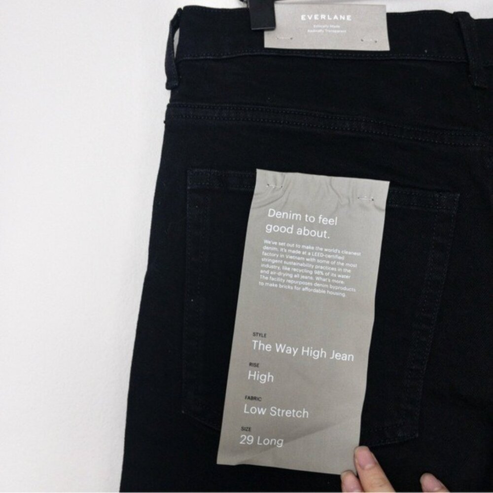 NWT Everlane The Way High Waisted Jean 29 Long Black Raw Hem Straight Wide Leg - Picture 9 of 10